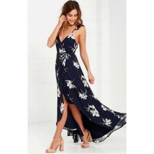 Lulu's Dresses Lulus All Mine Navy Blue Floral Print High Low Wrap Dress